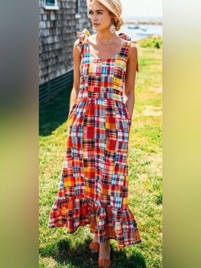 Kiel James Patrick, KJP, Madras Tie-Shoulder Dress, Size 8- stunning! Like new!